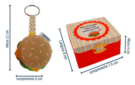 Medidas do chaveiro mini hambúrguer