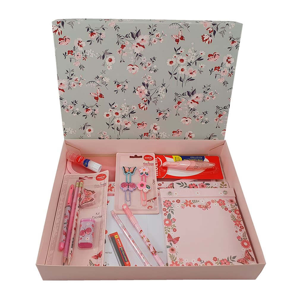 Kit Papelaria Premium Borboleta Rosa