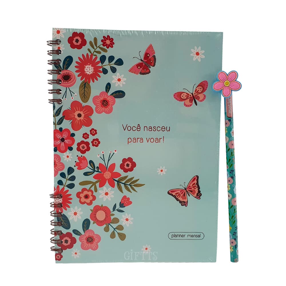 Planner Compacto Mensal Borboletas + Lápis