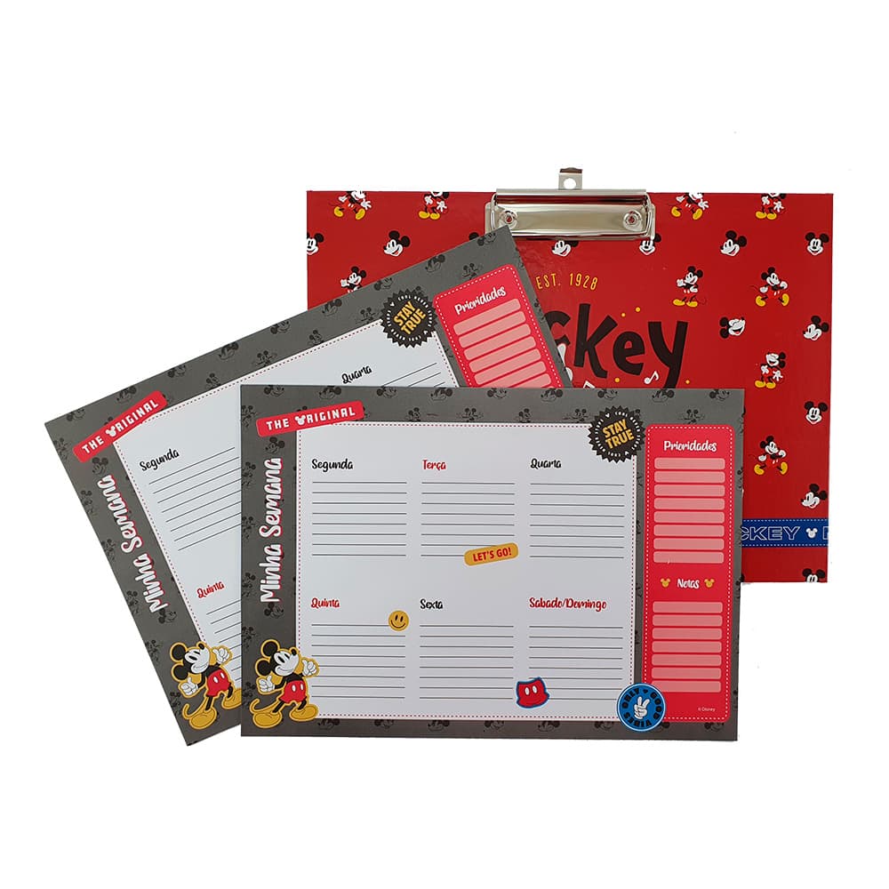 Prancheta Mickey com planner semanal 