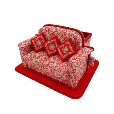 Porta Controle Remoto Sofá Arabesco Vermelho com 2 Divisórias