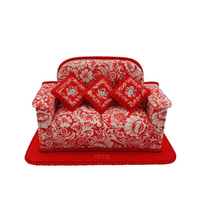 Porta Controle Remoto Sofá Floral Vermelho com 2 Divisórias