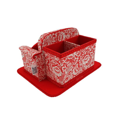 Porta Controle Remoto Sofá Floral Vermelho com 2 Divisórias