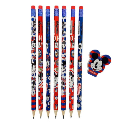 Kit 7 lápis Mickey + borracha